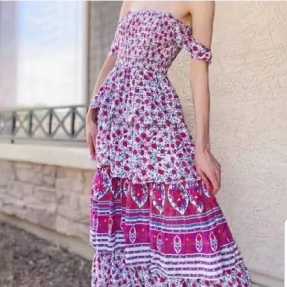 Abel the Label Anthropologie Secret Romance Tiered Maxi Dress Medium